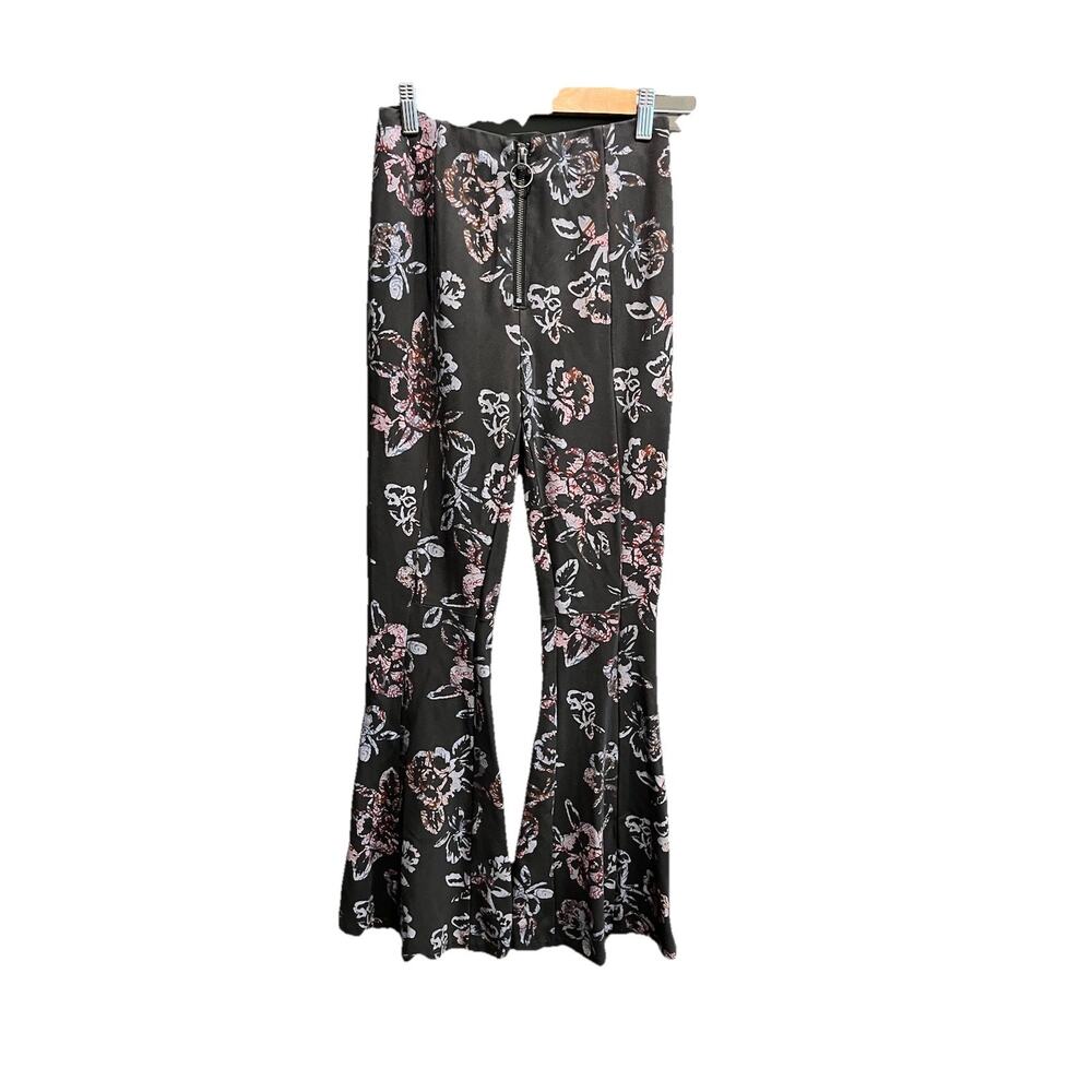 Free People Born to Be Wild Bell Bottom Floral Print Flared Women's Pants Size 2